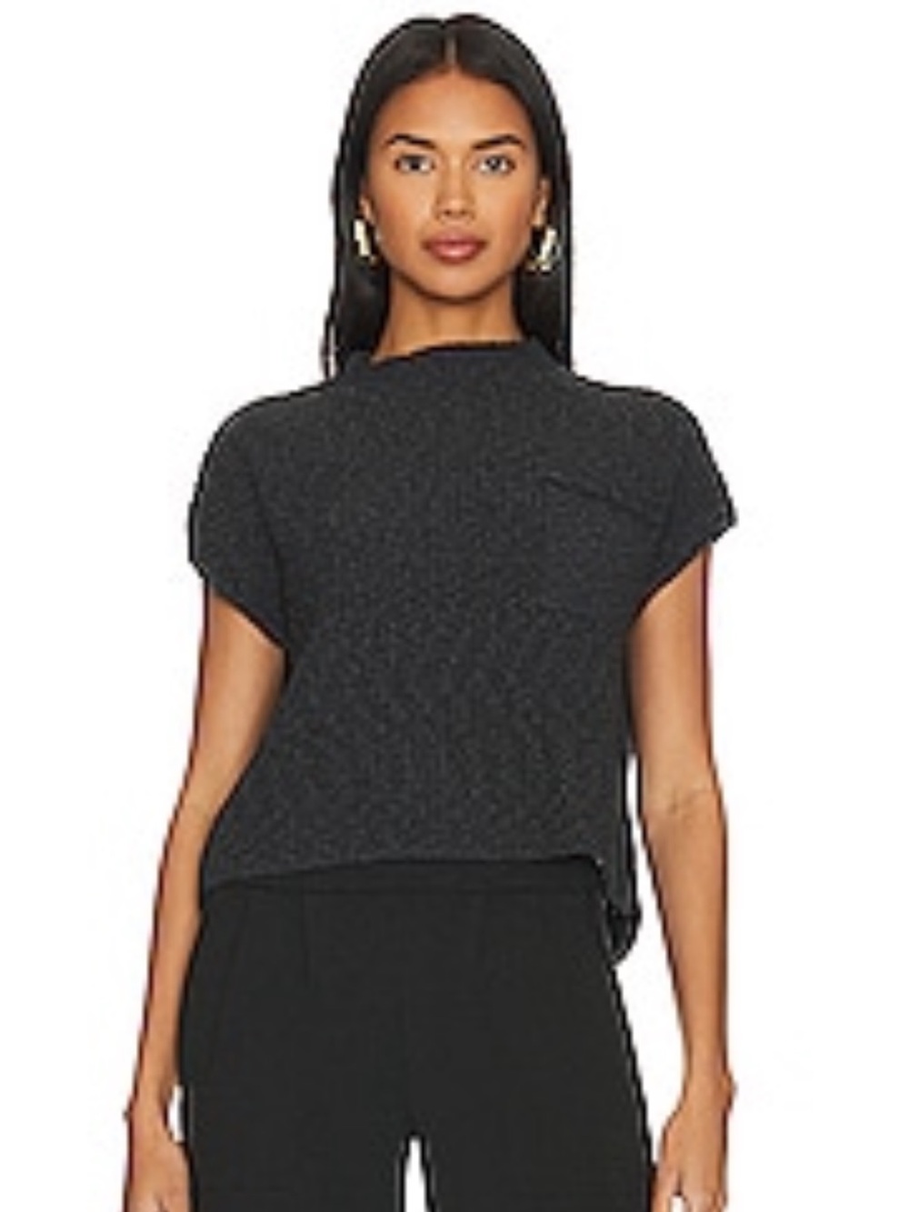 Free People Black Short-Sleeve Knit Sweater Tee